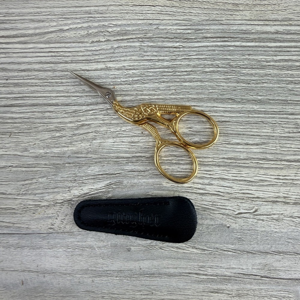 Gingher  Small (1.5 inch) Stork Shaped Gold Tone Embroidery Scissors Italy